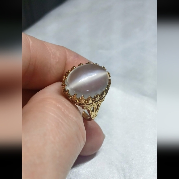 Unique, Gorgerous, Moonstone Antique Ring Sz 5. Gold plated over 925 SS - Picture 8 of 10